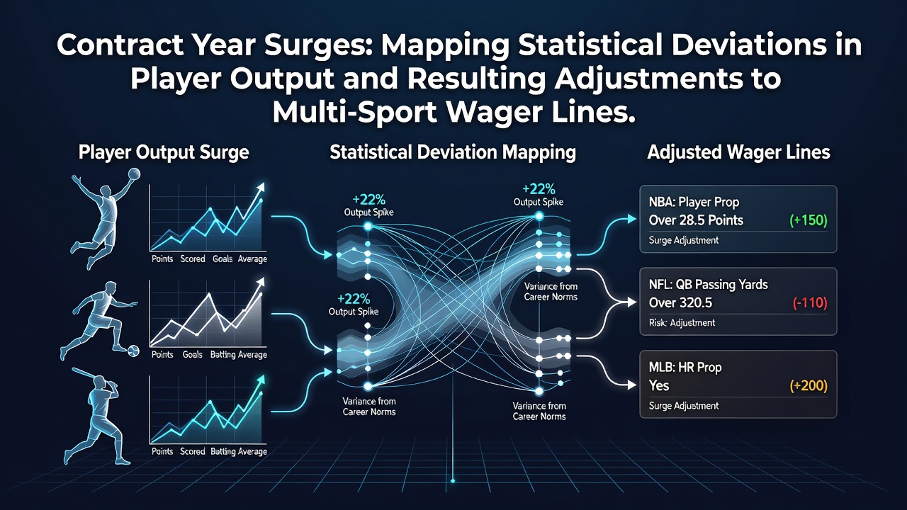 Statistical charts showing player performance spikes during contract years across NBA, NFL and soccer leagues