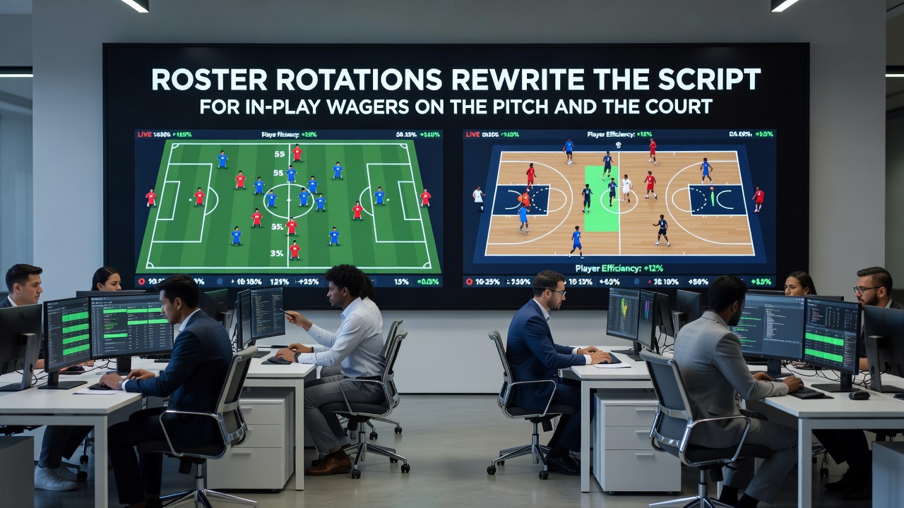 Basketball players on the court during a game with live betting interfaces visible