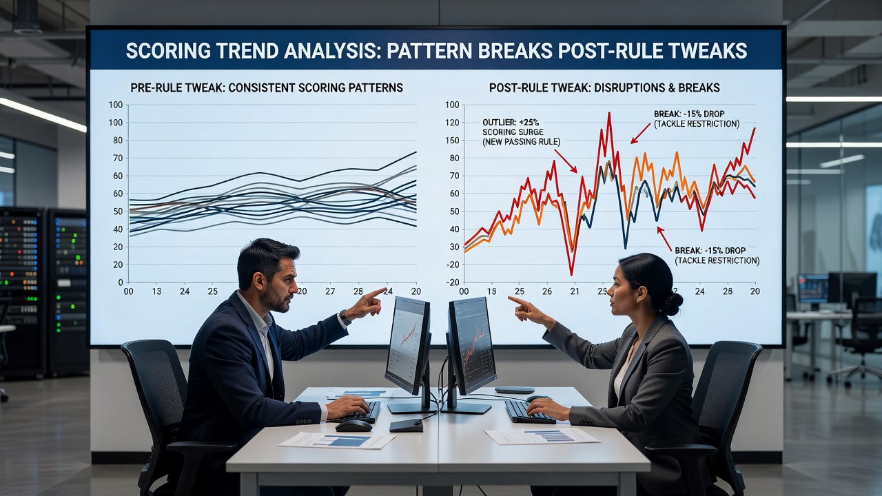 Data visualization of scoring averages pre and post rule adjustments in NFL and NHL