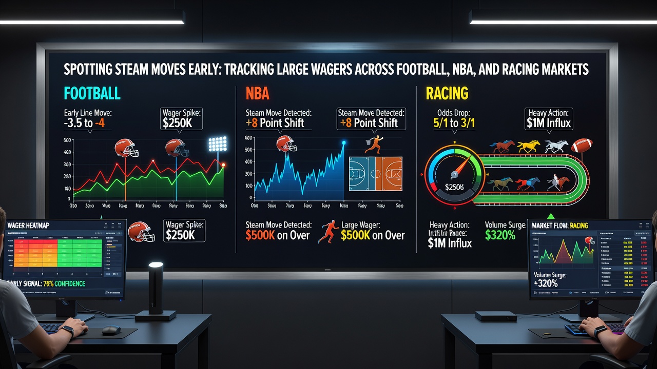 Racing syndicates and NBA bettors monitoring real-time wager flow on mobile terminals at a sportsbook