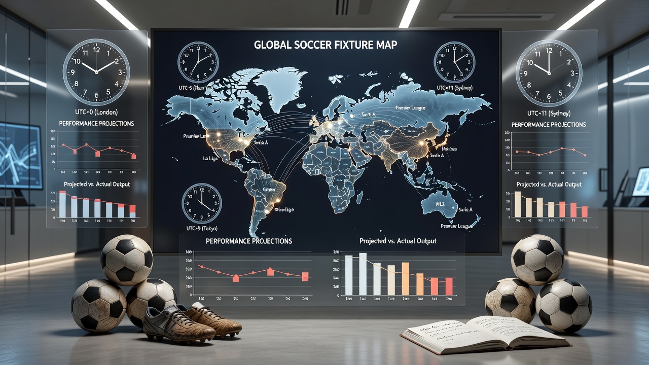 Data visualizations showing performance metrics affected by jet lag in international soccer and tennis events